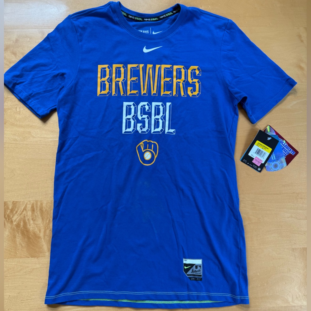 Nike Blue and Yellow Brewers Baseball T-Shirt